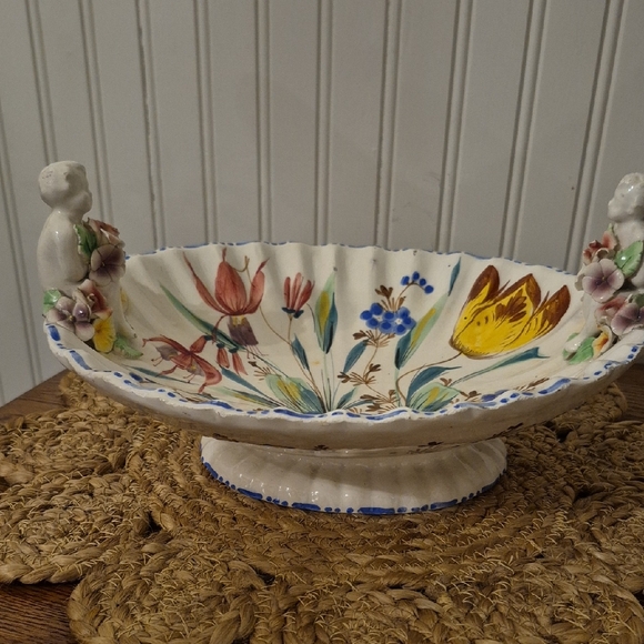 Vintage  hand Painted Cherub Bowl.